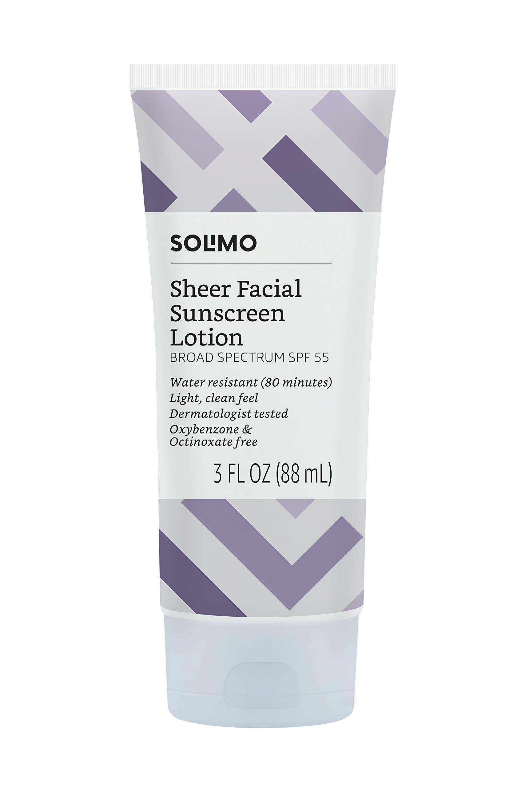 Amazon Brand - Solimo Sheer Face Sunscreen SPF 55, Reef Friendly (Octinoxate & Oxybenzone Free), 3.0 Fluid Ounce