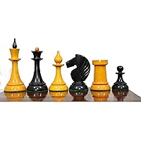 Russian USSR Weighted Chess Pieces Only|1950's Soviet Latvian Reproduced Weighted Chess Set in Ebonized Boxwood & Antiqued Boxwood-4.1