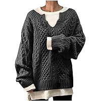 Black Fashion Friday Deals 2024 Women Cable Sweaters Casual Long Sleeve Knitted Pullover Tops Loose Long Sleeve Chunky Jumper Warm Sweater Blouse Suéter De Otoño De