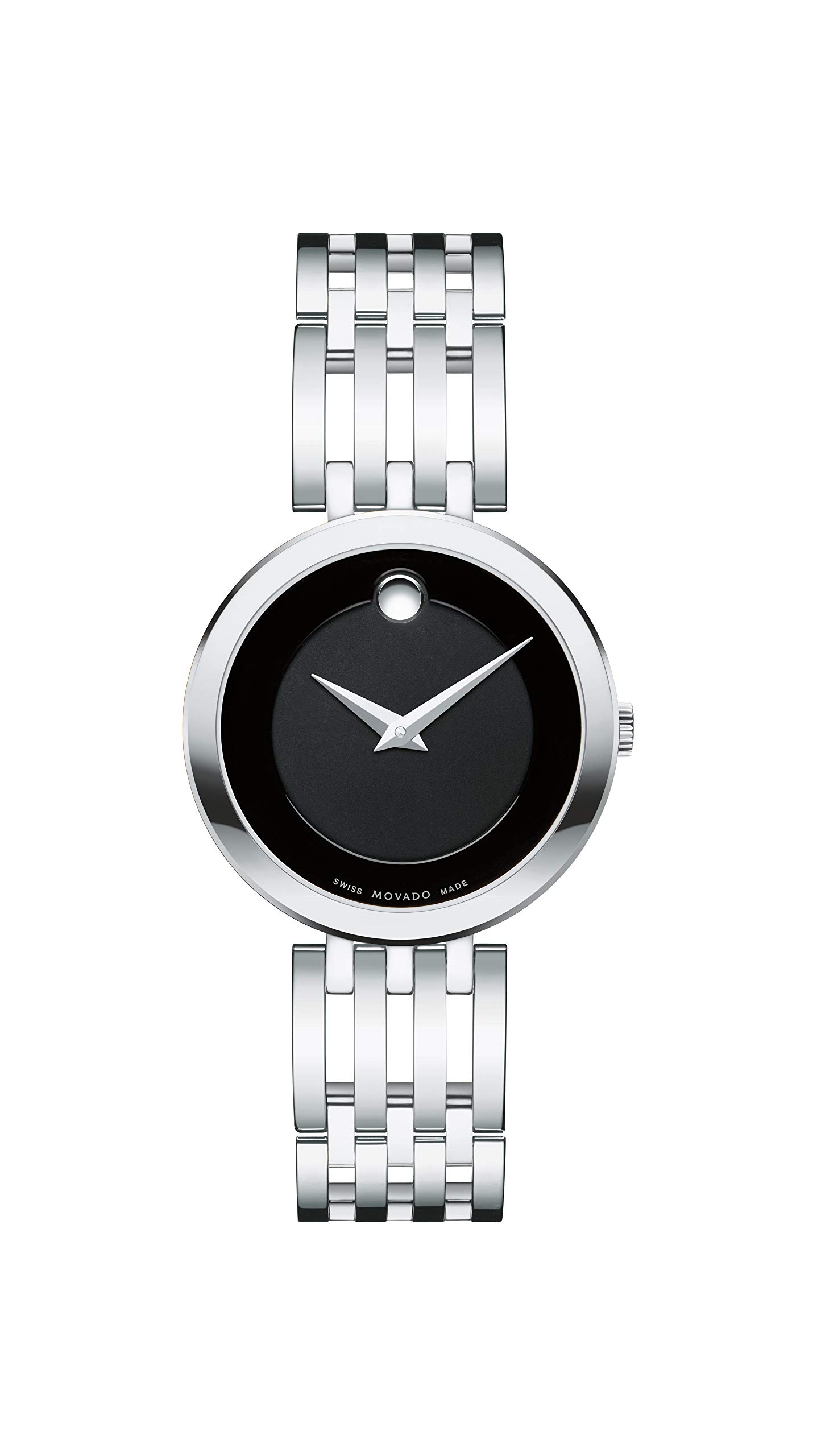 Movado Women's Esperanza Stainless Steel Watch with a Concave Dot Museum Dial, Silver/Black (607051)