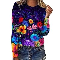 ZEFOTIM Casual Shirt for Womens 2023 Floral Long Sleeve O Neck Shirts Slim Fit Graphic Tops Blouses