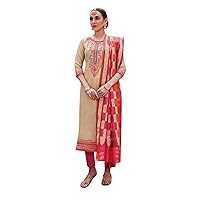 ladyline Partywear Cotton Salwar Kameez Embroidered Dress with Brocade Silk Dupatta