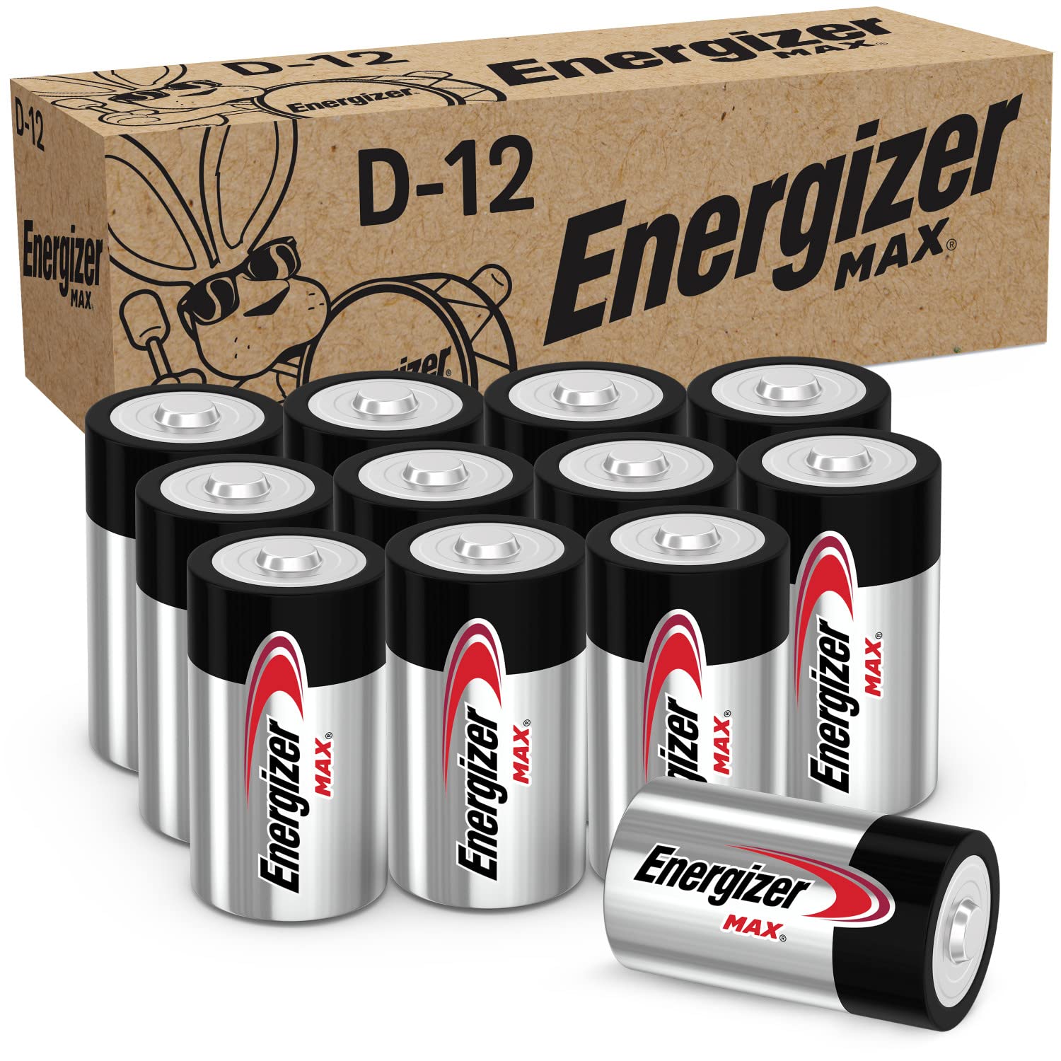 Energizer D Batteries, Max D Cell Battery Premium Alkaline, 12 Count