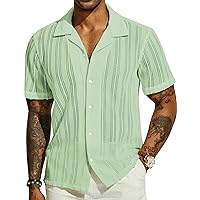 PJ PAUL JONES Men's Casual Button Down Shirts Cuban Collar Summer Beach Shirts