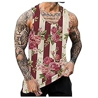 Men's Floral Tank Top Sleeveless Tees All Over Print Casual Sport Gym T-Shirts Hawaii Beach Vacation Vest Tee