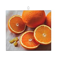 Fresh Orange Fruit Drying Mat for Kitchen Counter, Absorbent Dish Drying Pad for Washing Dishes, Cute Kitchen 16x18 Inch