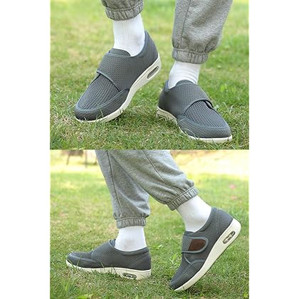 ZUMEIJIA Men's Diabetic Elderly Shoes Large Size Plus Fertilizer Widening Shoes Adjustable Foot Swelling Shoes Non-Slip Double Insole Air Cushion Bottom Walking Shoes