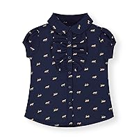 Hope & Henry Girls' Short Sleeve Ruffle Front Button Down Shirt with Puff Sleeves