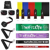 TheFitLife Resistance Exercise Bands Set (110lbs) with Handles+ TheFitLife Pull-Up Assist Exercise Bands Set for Body Stretching, Power-Lifting, Fitness Training