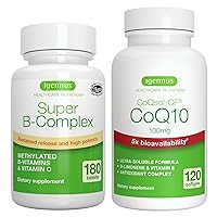 Super B-Complex 180 Tablets + High Absorption CoQ10 100mg 120 Softgels Energy Bundle, Methylated Sustained Release B Complex + CoQ10 with Vitamin E & D-Limonene, by Igennus
