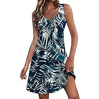 Scoop Neck Sleeveless Dresses for Women Summer with Pockets Spring Fashion Graphic Classic School Comfort Sundress