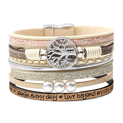 Inspirational Tree of Life Leather Bracelets for Women,Birthday Easter Basket Stuffers Jewelry Gifts for Teens Girls