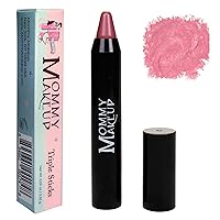 Mommy Makeup Triple Sticks Lipstick & Cream Blush in Pink Daisy (A Daisy Pink with Shimmer) - Soft & Creamy, Moisturizing Multistick For Lips & Cheeks with Medium Coverage