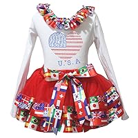 Petitebella Nation Heart White L/s Shirt Red Nation Flags Petal Skirt Nb-8y