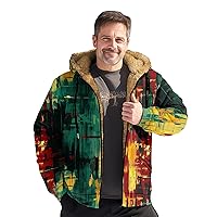 Men's Winter Jacket Zipper Hoodies Fleece Sherpa Lined Sweatshirt Tops Hooded Outerwear Printed Work Cargo Coats