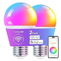 Smart Light Bulbs, WiFi LED Light Bulb That Works with Alexa & Google Home, Music Sync, Color Changing Light Bulb, A19 E26 2.4Ghz WiFi Light Bulbs 60 watt Equivalent, 800lm Dimmable 2 Pack