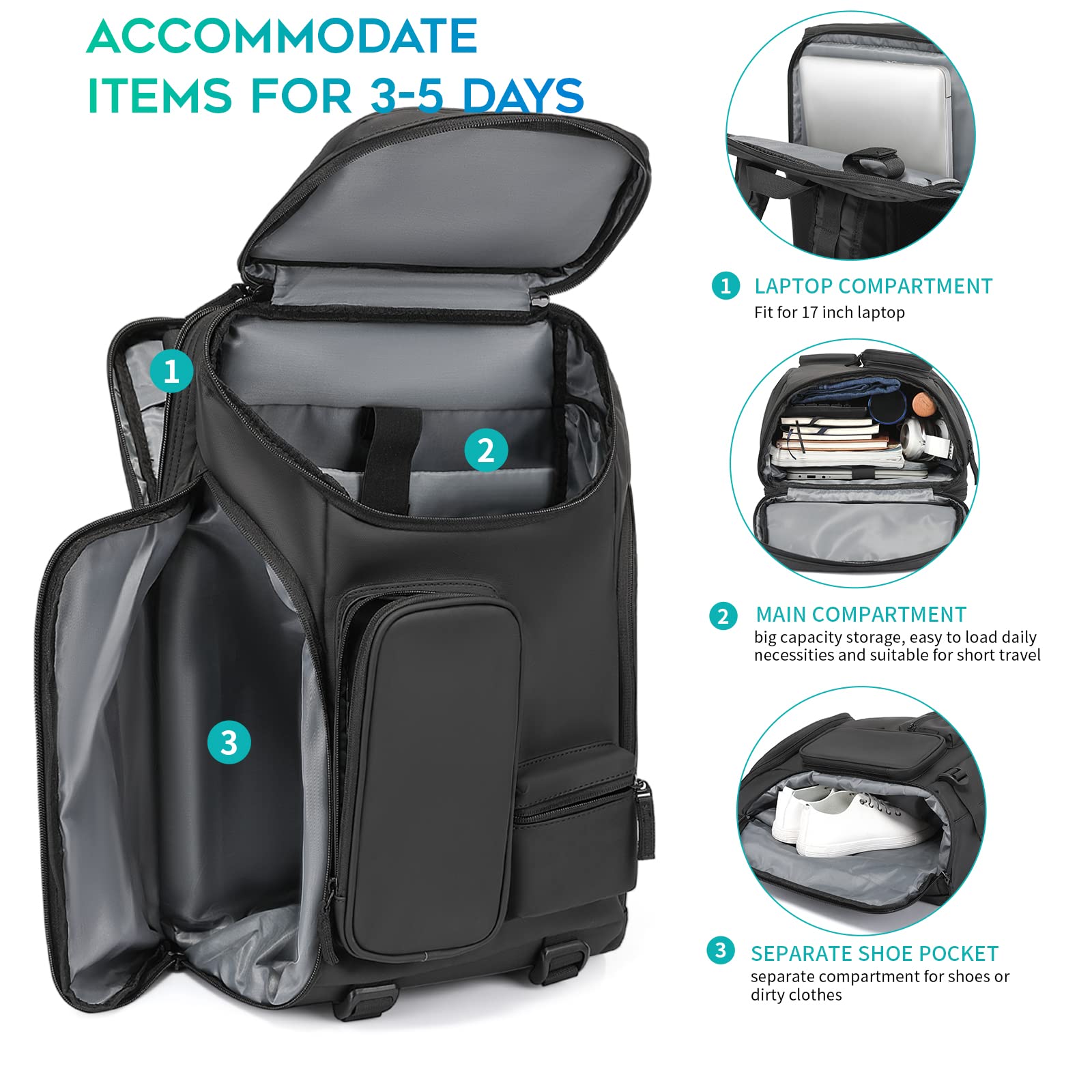 TANGCORLE Travel Laptop Backpack for Men Women Waterproof Business Work Bag Casual Computer Daily Backpacks (Black)
