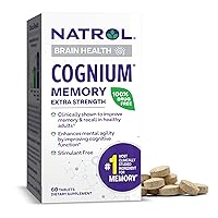 Natrol Cognium Memory Extra Strength Silk Protein Hydrolysate 200mg, Dietary Supplement for Brain Health and Memory Support, 60 Tablets, 30 Day Supply