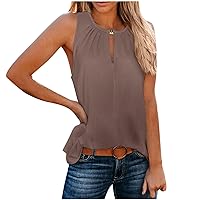 Womens Keyhole Neck Tank Tops Summer Sexy Sleeveless Shirts Casual Loose Fit Basic Tees Solid Business Work Blouses