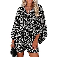 Dokotoo Womens Lepoard Print Summer Rompers Cruise Outfits Wrap V Neck Loose Oversized Jumpsuits with Pockets