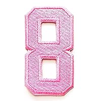 Number 8 Numeral Math Counting Eight School Pink Embroidered Applique Iron-on Patch for Clothes Backpacks T-Shirt Jeans Skirt Vests Scarf Hat Bag Patch for Study (Pink Number 8)
