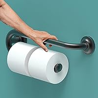Toilet Paper Holder Grab Bar, 250lbs Support, Bathroom Mobility and Safety Aid, Standing and Sitting Help for Seniors and Disabled, 16in for Stud Mount, Matte Black