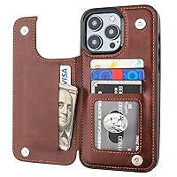 Compatible with iPhone 15 Pro Max Wallet Case with Card Holder, PU Leather Kickstand Card Slots Case, Double Magnetic Clasp and Durable Shockproof Cover 6.7 Inch (Brown)