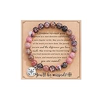 HGDEER Natural Stone Retirement Bracelet for Women/Men 2024, Going Away Farewell Gifts Valentine Gift For Coworkers Teacher with Gift Message Card
