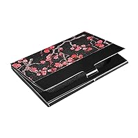 ALAZA Sakura Cherry Blossom Flower Floral Funny Business Card Holder Case for Women Men Cute PU Leather & Metal Name Card Holders with Clip
