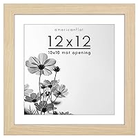 Americanflat 12x12 Picture Frame in Natural Oak - Use as 10x10 Picture Frame with Mat or 12x12 Frame Without Mat - Engineered Wood Square Picture Frame with Shatter Resistant Glass, Hanging Hardware