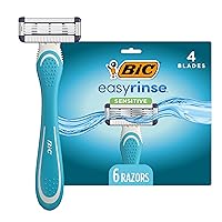 BIC EasyRinse Sensitive Anti-Clogging Men's Disposable Razors, Clinically Proven for Sensitive Skin, Shaving Razors With 4 Blades, 6 Count