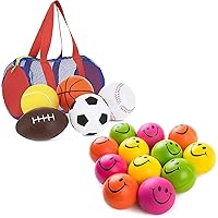 Balls for Kids, Toddler Sports Toys - Set of 5 Foam Sports Balls + Free Bag and Be Happy! Neon Colored Smile Funny Face Stress Ball - Happy Smile Face Squishies Toys Stress Foam Balls for Soft Play