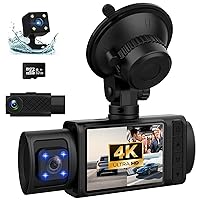 Dash Cam, 3 Channel Dash Cam, 4K+1080P Dash Cam Front and Inside, Triple Dash Cam for Car, Dash Camera with 32GB Card, 2160P Full UHD, G-Sensor, 170°Deg Wide Angle Dashboard with Infrared Night Vision