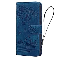 Wallet Case Compatible with iPhone Xs Max, Cherry Blossom Cat Pattern Leather Flip Phone Protective Cover with Card Slot Holder Kickstand (Blue)