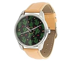 ZIZ Cactus Cream Band Watch Unisex Wrist Watch, Quartz Analog Watch with Leather Bandband