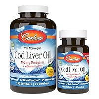 Cod Liver Oil Gems, 460 mg Omega-3s + Vitamins A & D3, Wild-Caught Norwegian Arctic Cod Liver Oil, Sustainably Sourced Nordic Fish Oil Capsules, Lemon, 180 Softgels