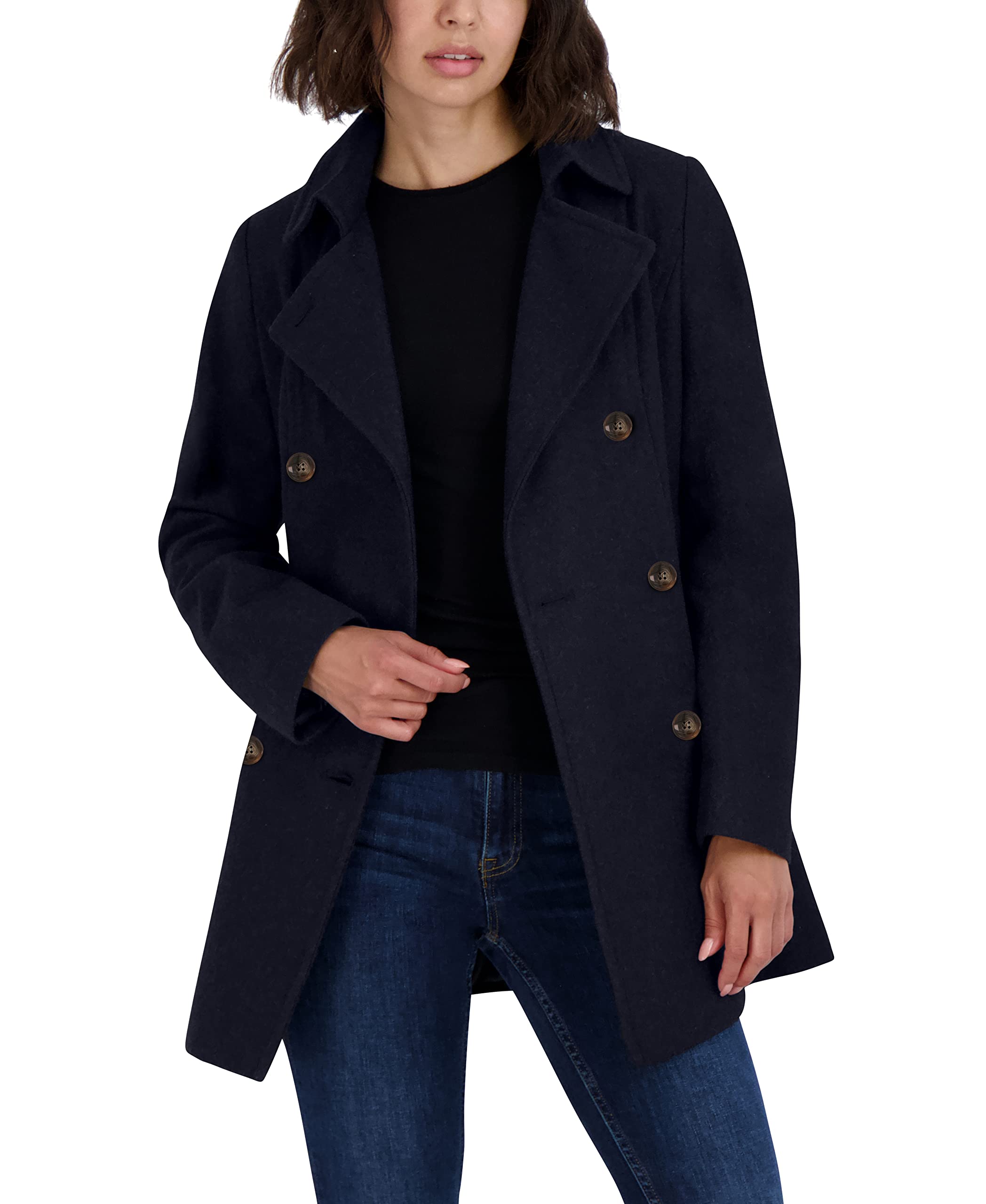 Nautica Women's 3/4 Hooded Peacoat Outerwear