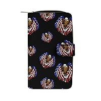 Bald Eagle American Flag Funny RFID Blocking Wallet Slim Clutch Organizer Purse with Credit Card Slots for Men and Women