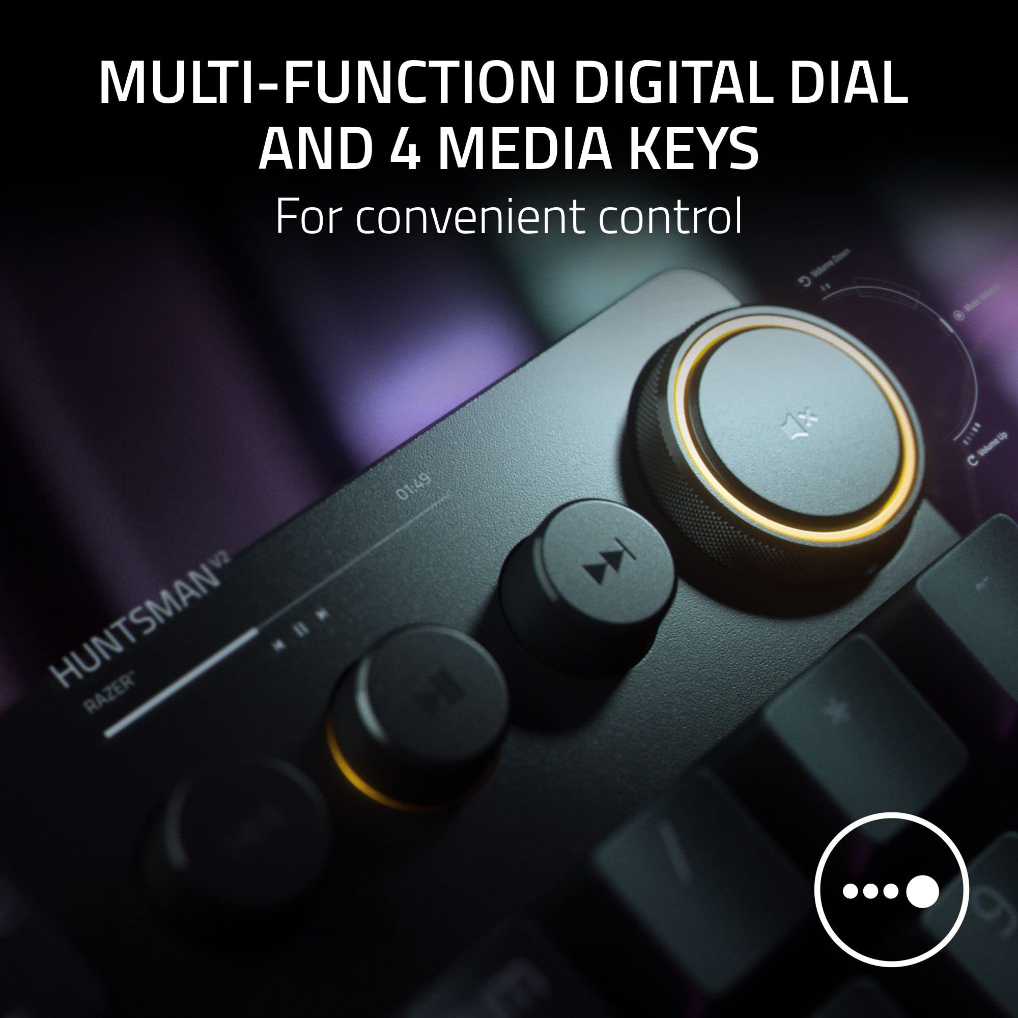Razer Huntsman V2 Optical Gaming Keyboard: Fastest Linear Optical Switches Gen-2 w/Sound Dampeners & 8000Hz Polling Rate - Doubleshot PBT Keycaps - Dedicated Media Keys & Dial - Ergonomic Wrist Rest