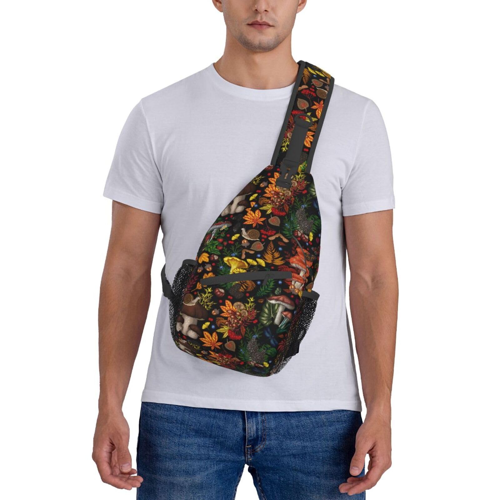 Qceqkul Mushroom Sling Bag Women Men Multifunction Sling Backpack Waterprooof with Adjustable Strap Crossbody Bag Travel Hiking