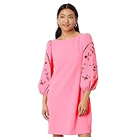 Vince Camuto Women's Signature Crepe Shift Dress with Embroidered Cutout Sleeve Details