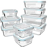 18 Piece Glass Food Storage Containers with Lids, Meal Prep Containers for Food Storage, BPA Free & Leak Proof (9 lids & 9 Containers)