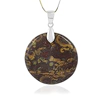 Flower Jasper Round Cabochon Pendant Gemstone Birthstone Healing Crystal necklace For Women And Men With 925 Sterling Silver