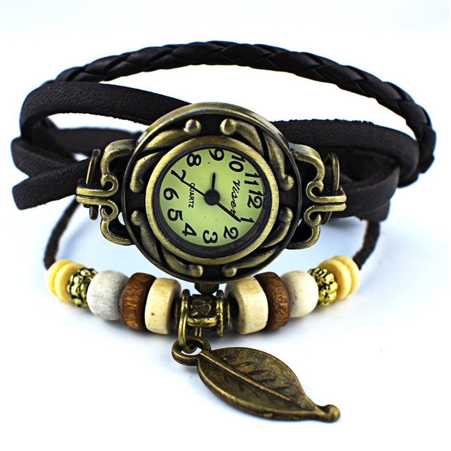 yunanwa Pack of 6 Women's Watches Vintage Wrap Around Bead Leaf Bracelet Quartz Wholesale Set