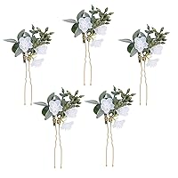 Bridal Flower Hair Pins - 5 Pieces Handmade Wedding Floral Hairpins with Leaves Hair Accessories for Brides Bridesmaids Bridal Shower Women Girls Party Prom Green