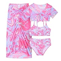 Idgreatim Girls Swimsuit 4 Piece Tropical Bathing Suits Bikini Sets with Cover Up Skirt 7-14 Years