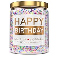 Happy Birthday Candle - Vanilla Birthday Cake Scent with Sprinkles Cute Birthday Gifts for Women Ideas, Made in USA, 9 oz - Cool Unique Bday Gift for Her, Best Friend, Men