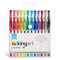 KingArt 400-12 Glitter Rollerball Gel Pens, 12 Sparkling Colors with Soft-Grip Comfort, XL Ink Cartridge - More Ink, Great for All Ages, Writing, Coloring, Doodling, Scrapbooking, Journaling & More