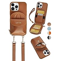 CUSTYPE for iPhone 14 Pro Max Case Wallet with Card Holder for Women,Crossbody Case with Strap Wrist Lanyard,Protective Leather Case Purse with Mini Bag for Apple iPhone 14 Pro Max, 6.7inch, Brown