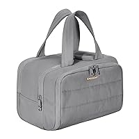 BAGSMART Travel Toiletry Bag, Lightweight Large Wide-open Travel Bag for Women, Puffy Cosmetic Makeup Bag Organizer with Handle for Accessories,Essentials, Toiletries, Grey